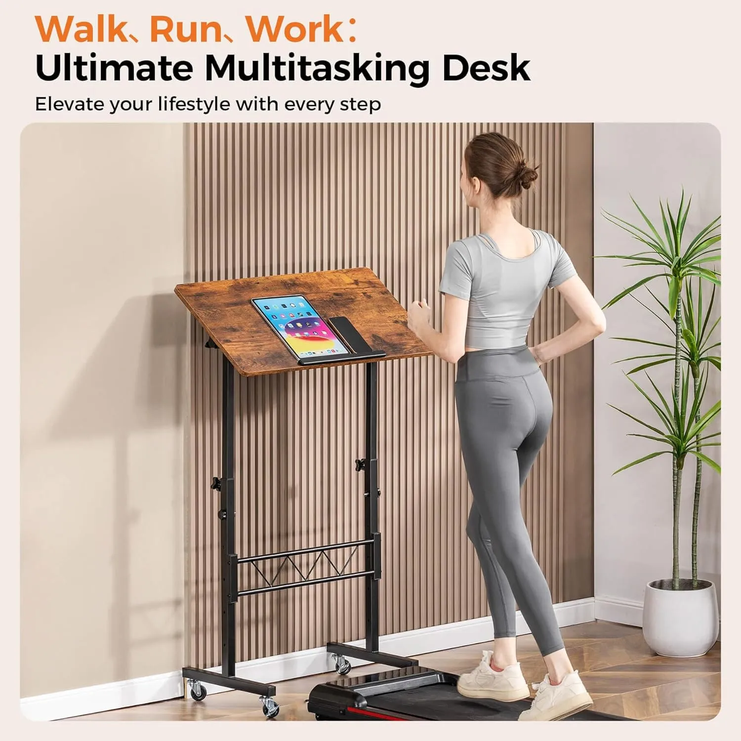 GTRACING Standing Desk Adjustable Height & Tiltable Tabletop, Small Mobile Computer Table for Laptop, Portable Home Office Desk for Stand Up Work and Walking Pad Treadmill, Height 30.7"-46.4", Brown