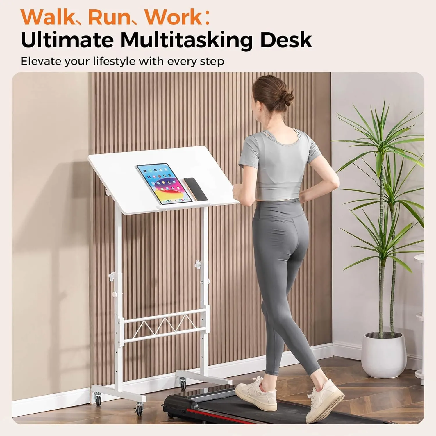 GTRACING Standing Desk Adjustable Height & Tiltable Tabletop, Small Mobile Computer Table for Laptop, Portable Home Office Desk for Stand Up Work and Walking Pad Treadmill, Height 30.7"-46.4", White