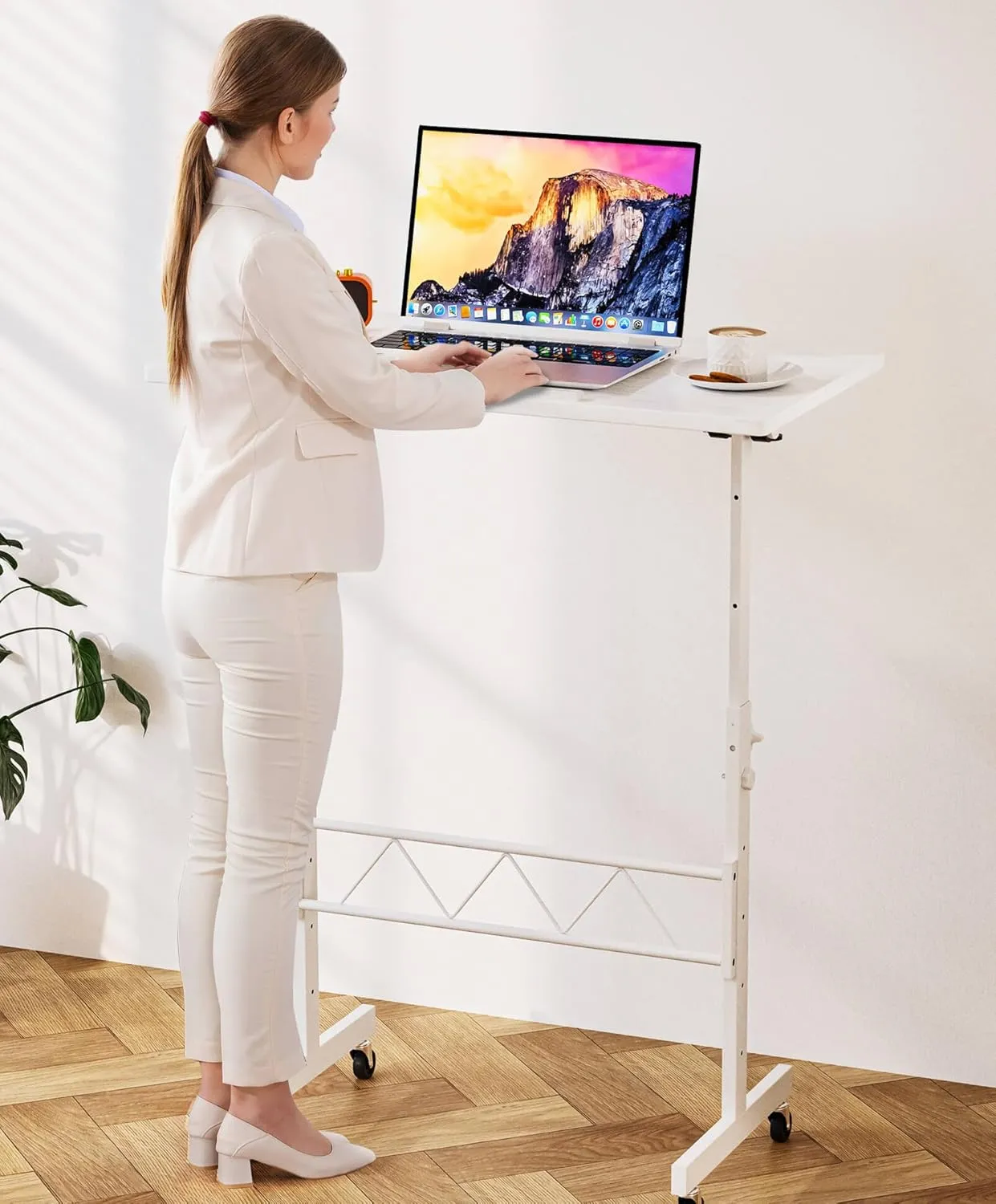 GTRACING Standing Desk Adjustable Height & Tiltable Tabletop, Small Mobile Computer Table for Laptop, Portable Home Office Desk for Stand Up Work and Walking Pad Treadmill, Height 30.7"-46.4", White