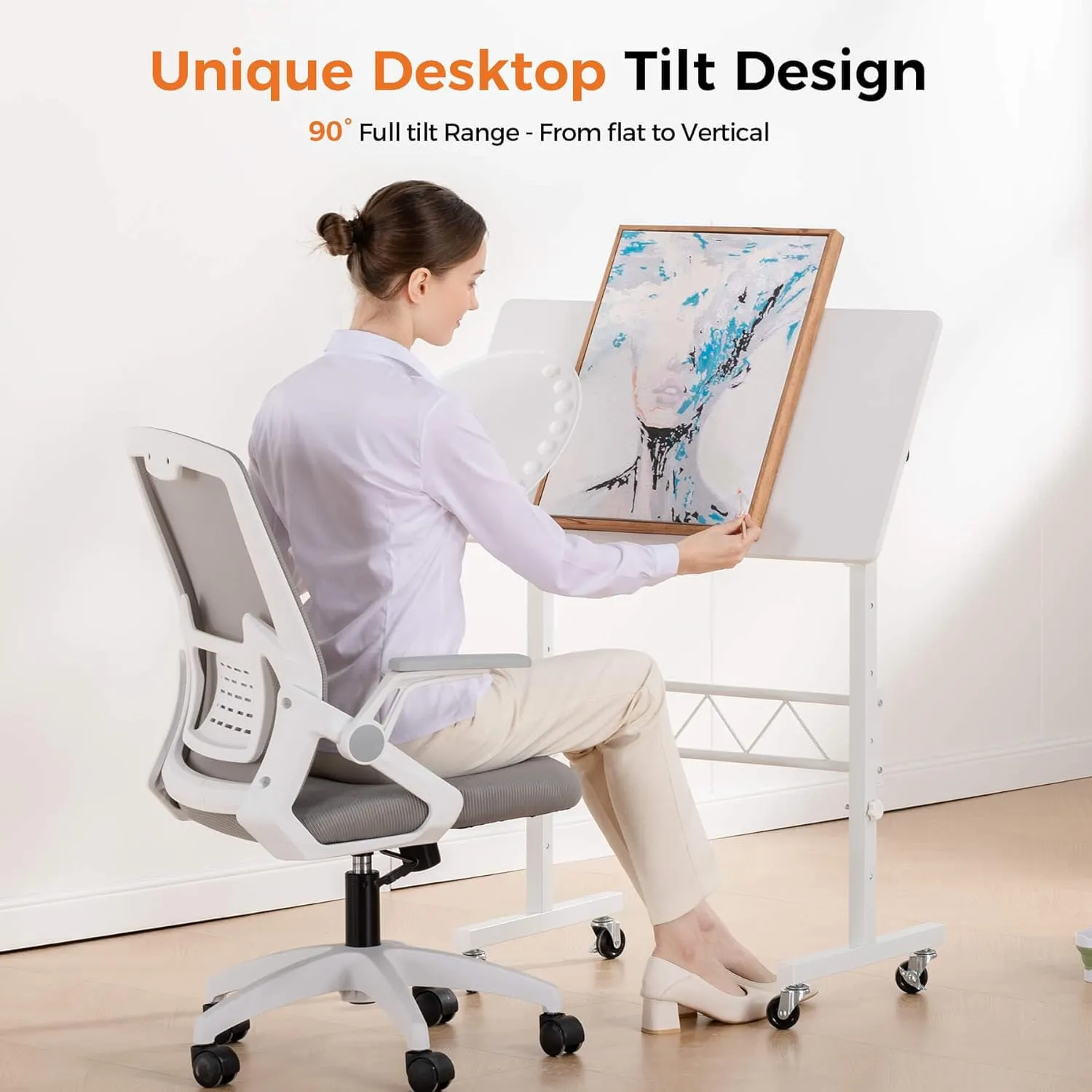 GTRACING Standing Desk Adjustable Height & Tiltable Tabletop, Small Mobile Computer Table for Laptop, Portable Home Office Desk for Stand Up Work and Walking Pad Treadmill, Height 30.7"-46.4", White