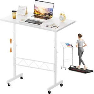 GTRACING Standing Desk Adjustable Height & Tiltable Tabletop, Small Mobile Computer Table for Laptop, Portable Home Office Desk for Stand Up Work and Walking Pad Treadmill, Height 30.7"-46.4", White