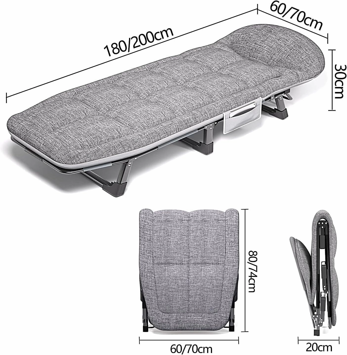 Guest Bed Portable Folding Camping Bed 6 Position Adjustable Camping Cot 180 * 60 * 30cm,200 * 70 * 30cm Lounge Sleeping Cot Bed