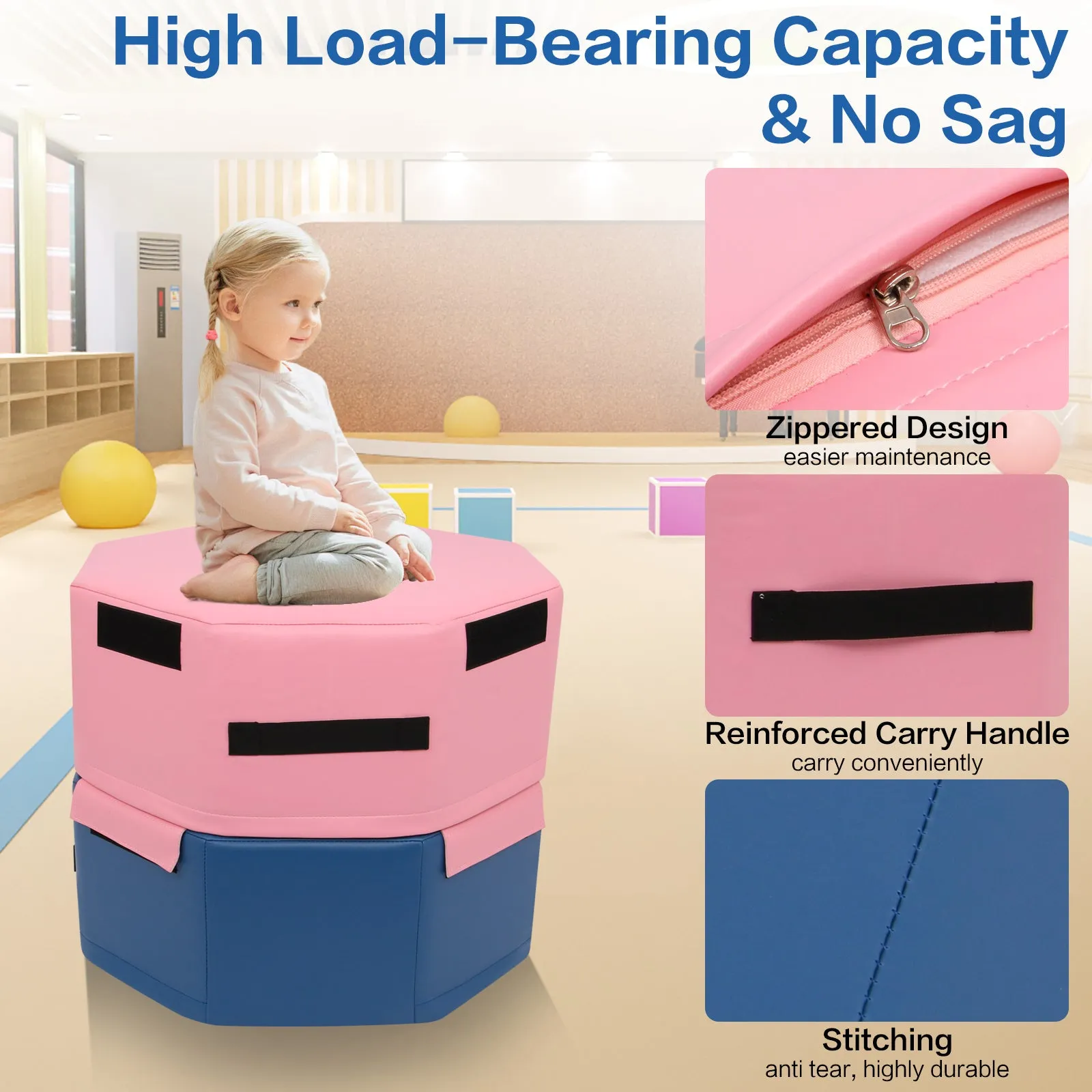 Gymnastics Octagon Tumble Mat for kids 25.6" Diameter Stackable Somersault Handsprings Backbend Trainer Exercise Tumbling Mat Detachable Foam Module Home Gym Step Jump Box for Aerobic Training