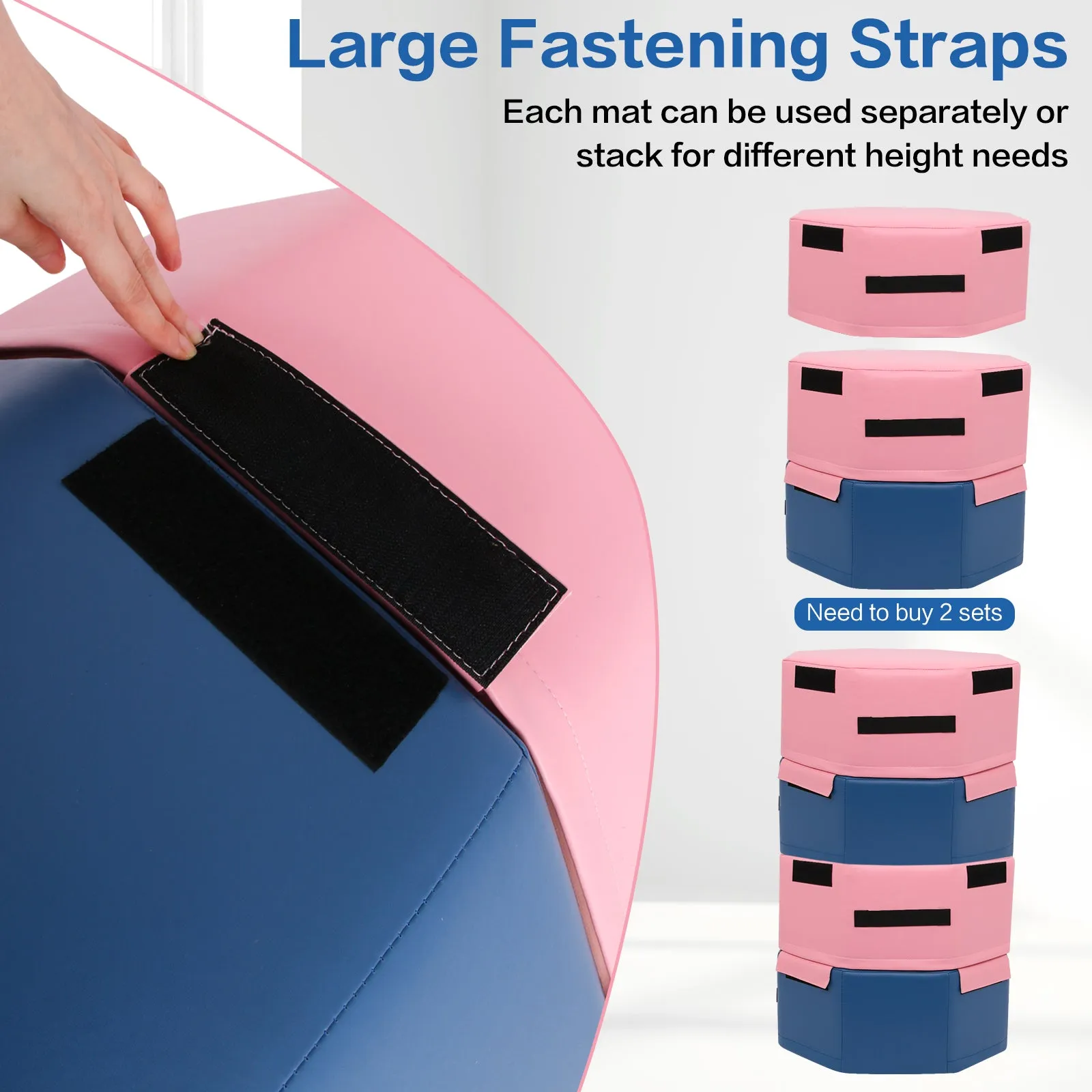 Gymnastics Octagon Tumble Mat for kids 25.6" Diameter Stackable Somersault Handsprings Backbend Trainer Exercise Tumbling Mat Detachable Foam Module Home Gym Step Jump Box for Aerobic Training