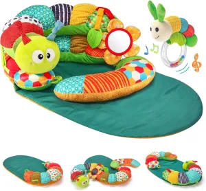 hahaland Upgraded Tummy Time Toys - 4 in 1 Tummy Time Pillow & Baby Sitting Support for Newborn Infant Baby 0-3 Months Early Development Detachable Teether Rattle Sensory Play for 0 3 6 9 12 Months