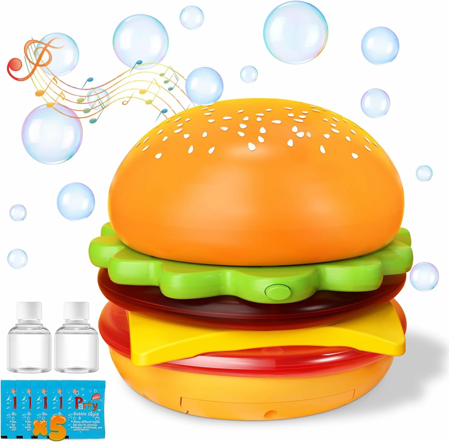 Hamburger Bubble Machine for Kids, Automatic Bubble Maker for Toddlers, Portable Bubble Toys for Indoor Outdoor Birthday Party