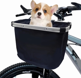 Hamiledyi Folding Bike Basket for Dog,Soft-Sided Bycicle Carrier Detachable Front Basket - Small Cat Dog Cycling Carrier