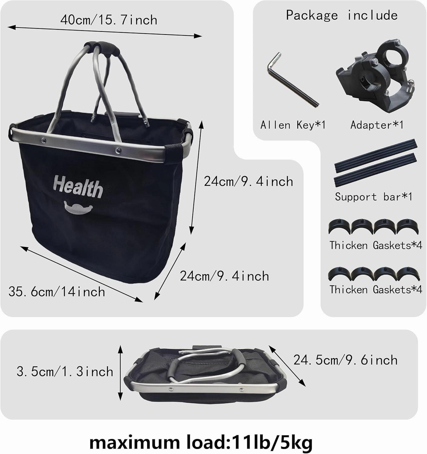 Hamiledyi Folding Bike Basket for Dog,Soft-Sided Bycicle Carrier Detachable Front Basket - Small Cat Dog Cycling Carrier