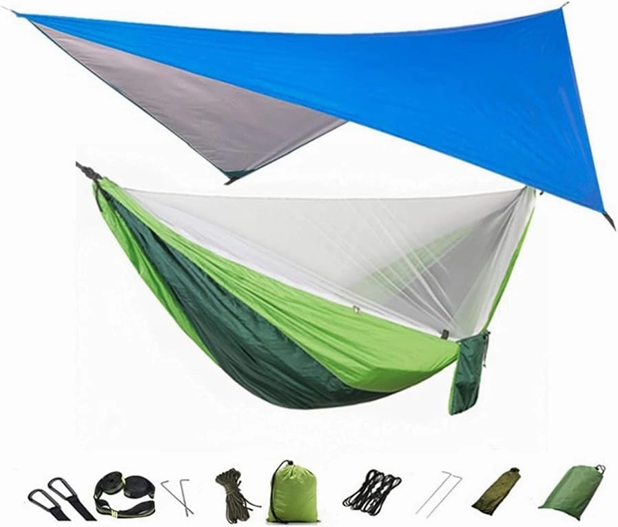 Hammock Camping Hammock with Mosquito Net and Rain Fly Tarp,Portable Parachute Tree Hammock Nylon Swing Hammocks Sun Shelter Rain Fly Swing