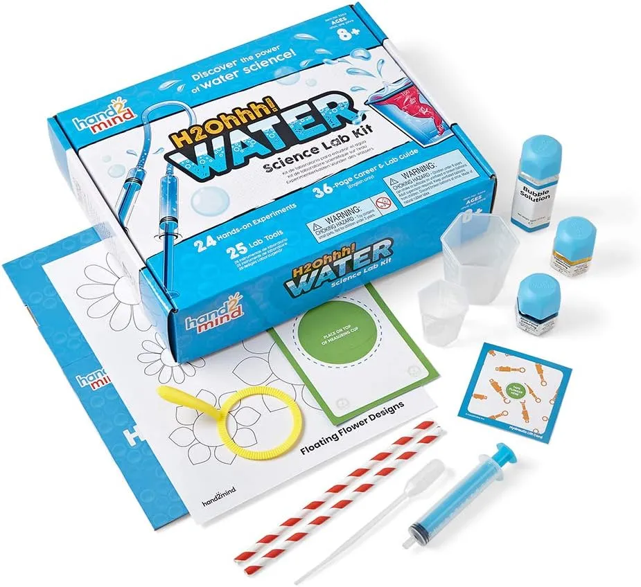 hand2mind H2Ohhh! Water Science Kit, Chemistry Kit for Kids 8-12, Chemistry Set, Science Kits & Toys, 24 Science Experiments, 1 Career & Lab Guide, Color Chemistry, Bubbles, Tornadoes, STEM Toy