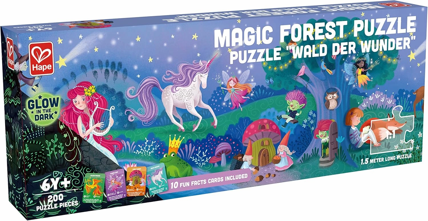 Hape Magic Forest Puzzle 1.5 Meter Long | 200 Pieces Colorful Giant Glow-in-The-Dark Enchanted Jigsaw, for Children 6  Years