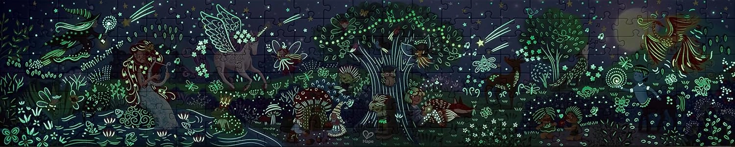 Hape Magic Forest Puzzle 1.5 Meter Long | 200 Pieces Colorful Giant Glow-in-The-Dark Enchanted Jigsaw, for Children 6  Years