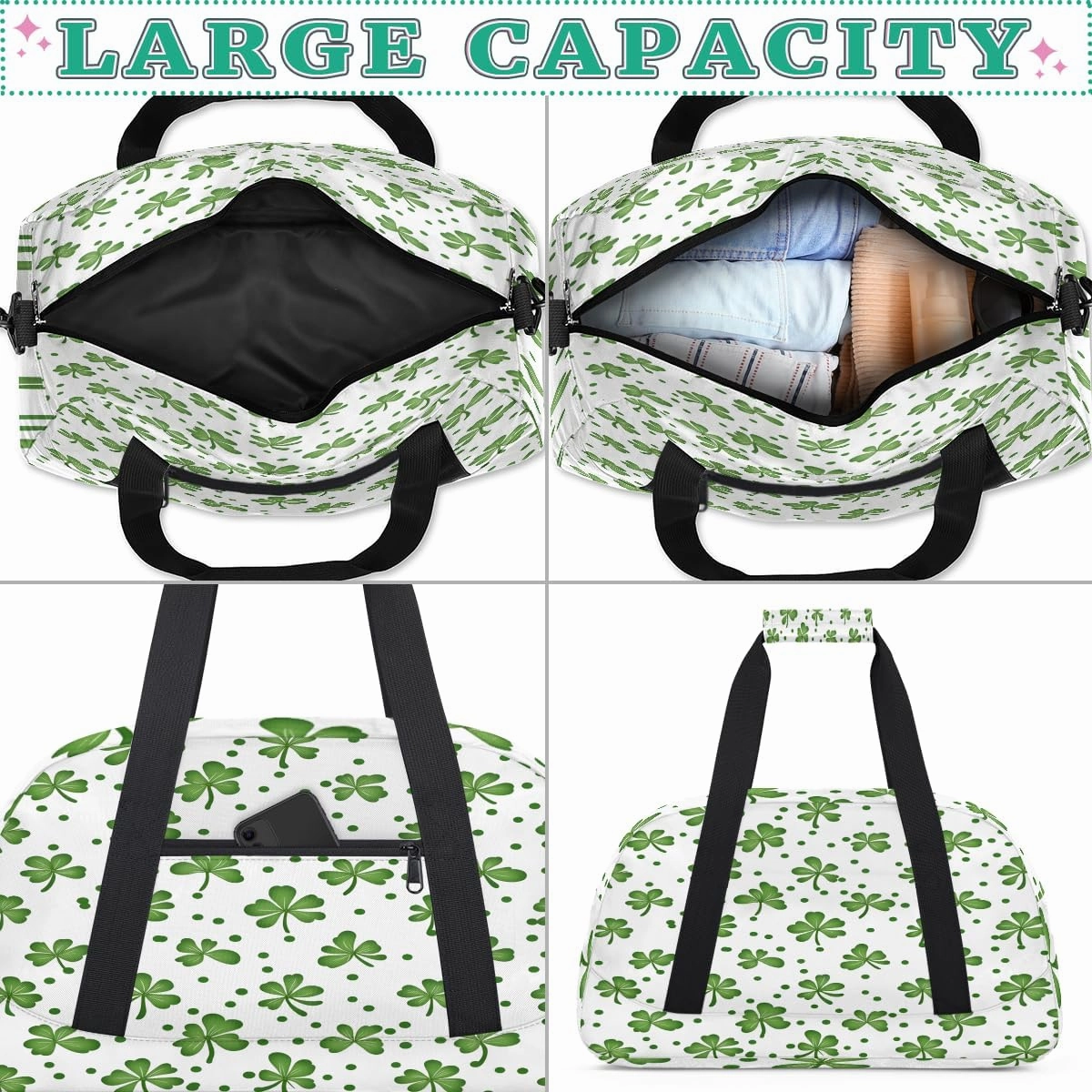 Happy St Patrick's Day Kids Overnighter Duffel Bags for Boys, Carry-On Size Sports Gym Bag with Front Zipper Pocket for School Practice or Overnight Travel Weekender Sleepover Tote Bag