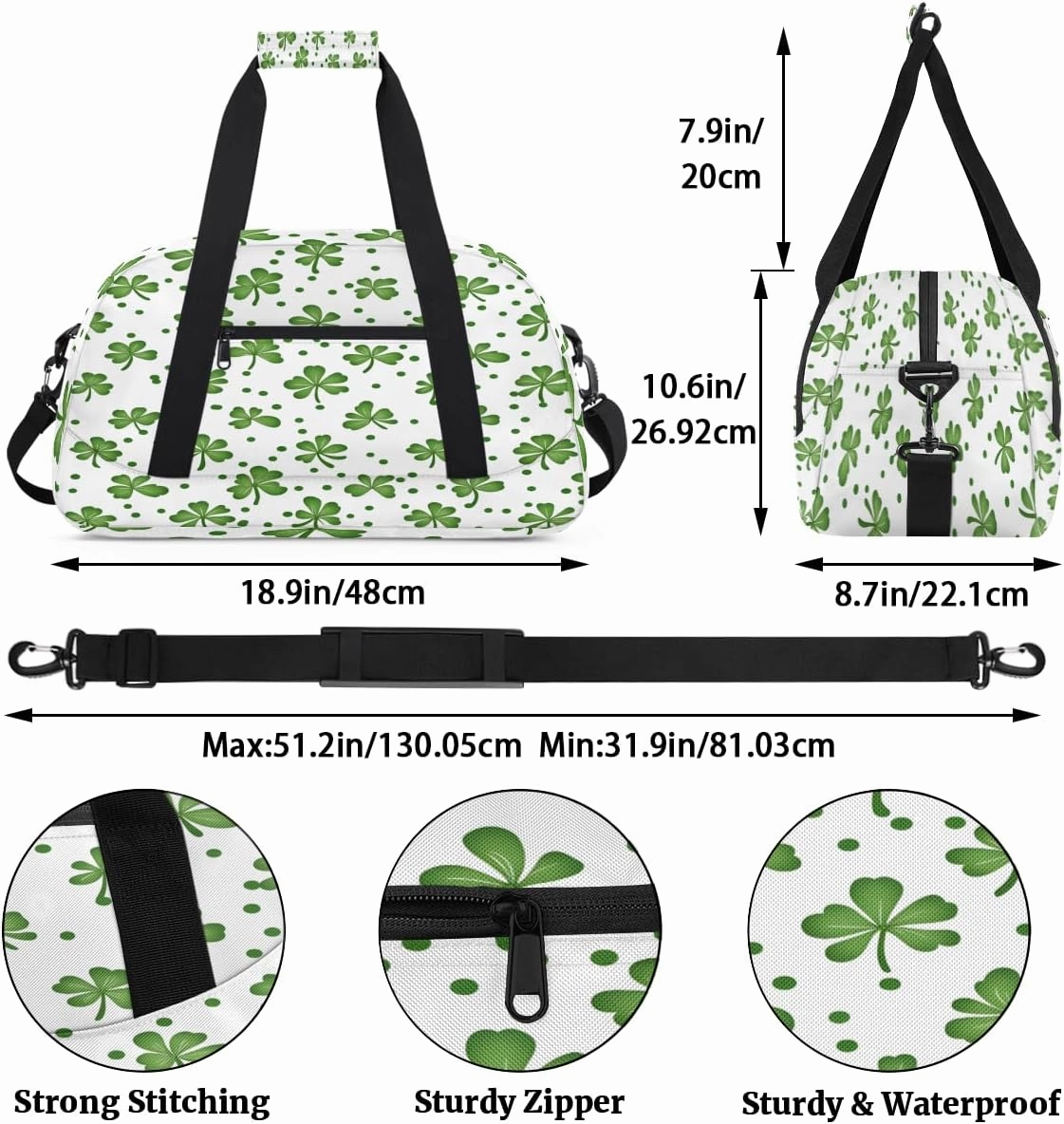 Happy St Patrick's Day Kids Overnighter Duffel Bags for Boys, Carry-On Size Sports Gym Bag with Front Zipper Pocket for School Practice or Overnight Travel Weekender Sleepover Tote Bag
