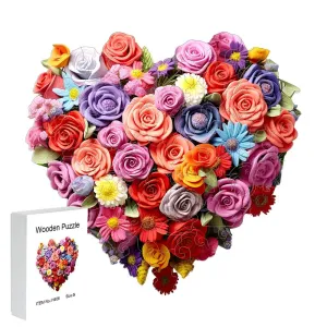Heart 'Colorful Floral' 3D Wood Jigsaw Puzzle