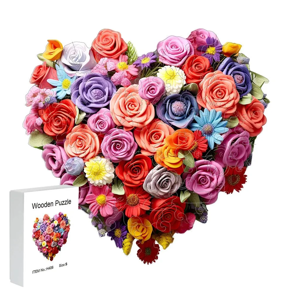 Heart 'Colorful Floral' 3D Wood Jigsaw Puzzle
