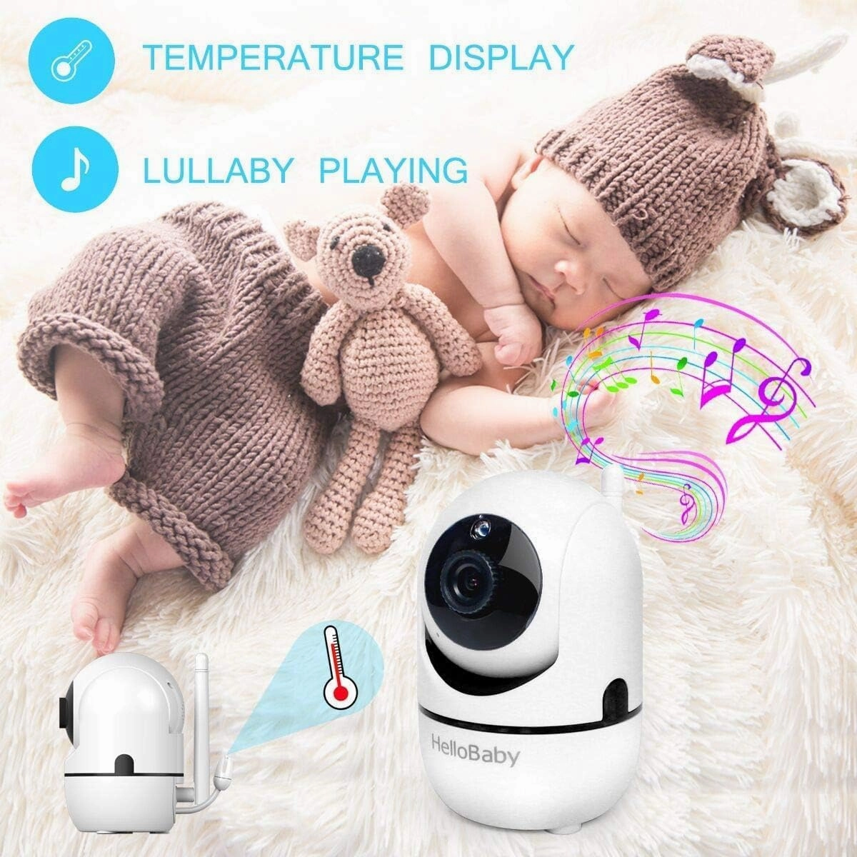 HelloBaby Baby Monitor with Remote Pan-Tilt-Zoom Camera and 3.2'' LCD Screen, Infrared Night Vision, Temperature Display, Lullaby, Two Way Audio, with Wall Mount Kit