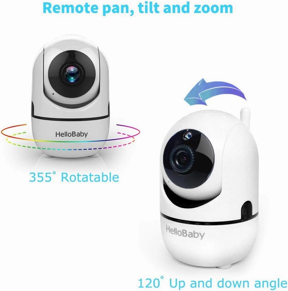 HelloBaby Baby Monitor with Remote Pan-Tilt-Zoom Camera and 3.2'' LCD Screen, Infrared Night Vision, Temperature Display, Lullaby, Two Way Audio, with Wall Mount Kit