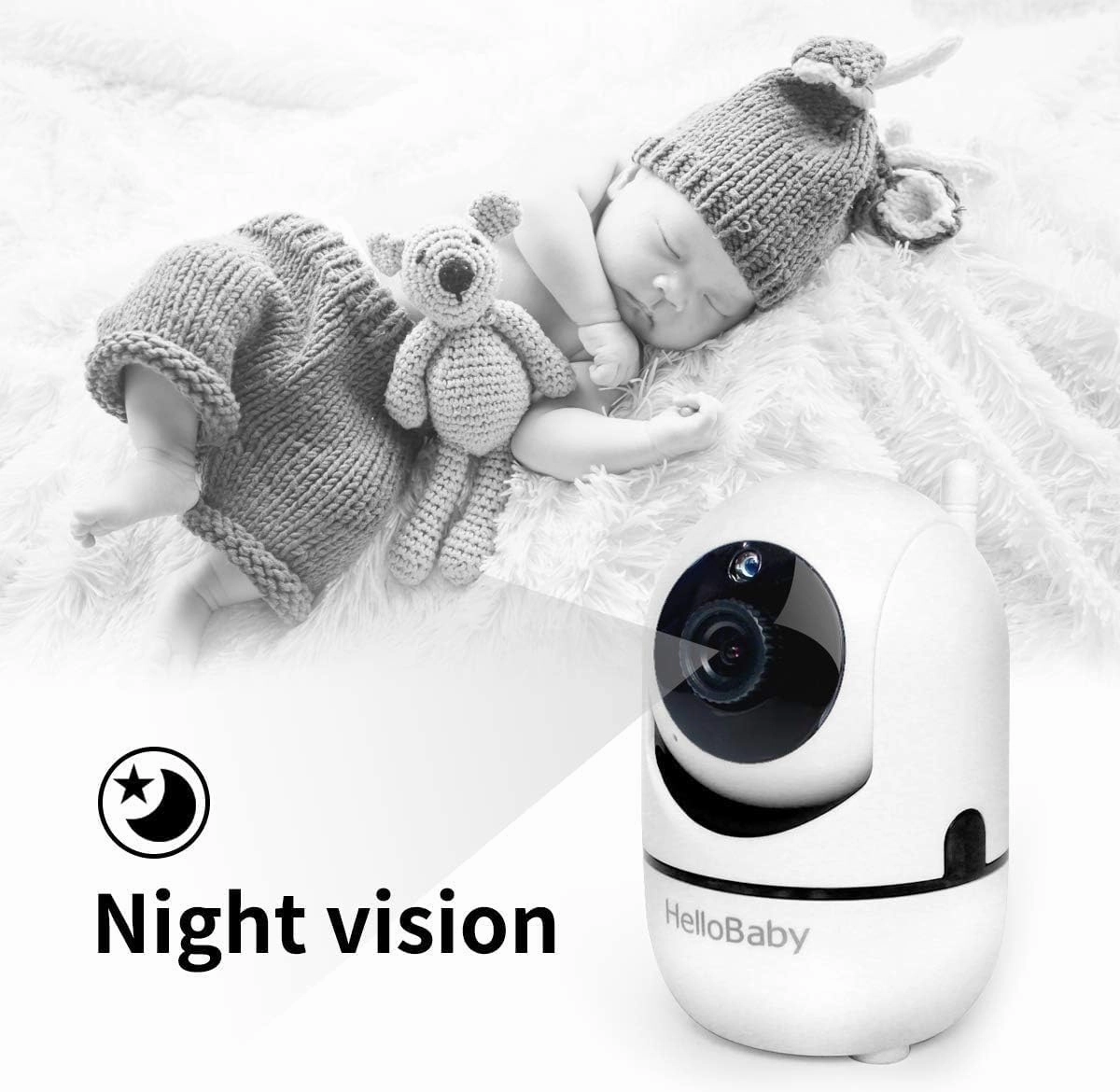 HelloBaby Baby Monitor with Remote Pan-Tilt-Zoom Camera and 3.2'' LCD Screen, Infrared Night Vision, Temperature Display, Lullaby, Two Way Audio, with Wall Mount Kit