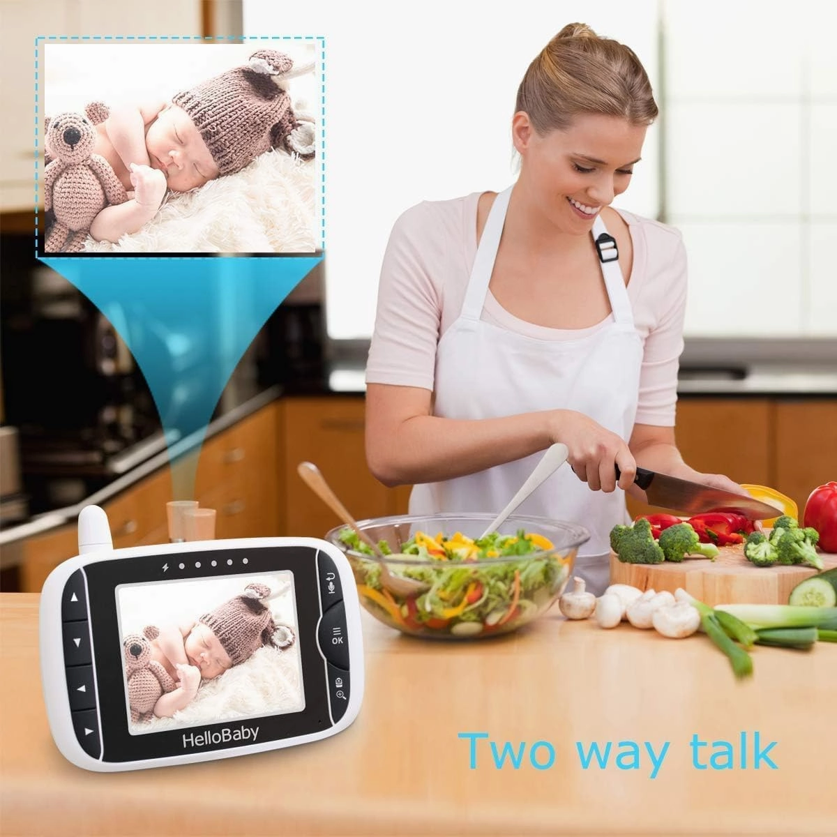 HelloBaby Baby Monitor with Remote Pan-Tilt-Zoom Camera and 3.2'' LCD Screen, Infrared Night Vision, Temperature Display, Lullaby, Two Way Audio, with Wall Mount Kit