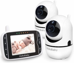 HelloBaby Baby Monitor with Remote Pan-Tilt-Zoom Camera and 3.2'' LCD Screen, Infrared Night Vision, Temperature Display, Lullaby, Two Way Audio, with Wall Mount Kit