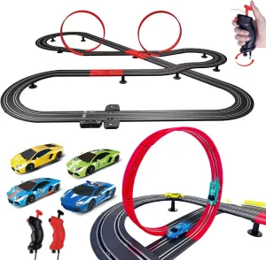 High Speed Series Tram Dual Track Set, 8.2m Electric Track with 3 Vehicles Slot car Racing, Comes with 2 Hand Controls and Track Parts and a Lap Counter，Toys Gifts for 8 9 10 11 12 Boys Girls