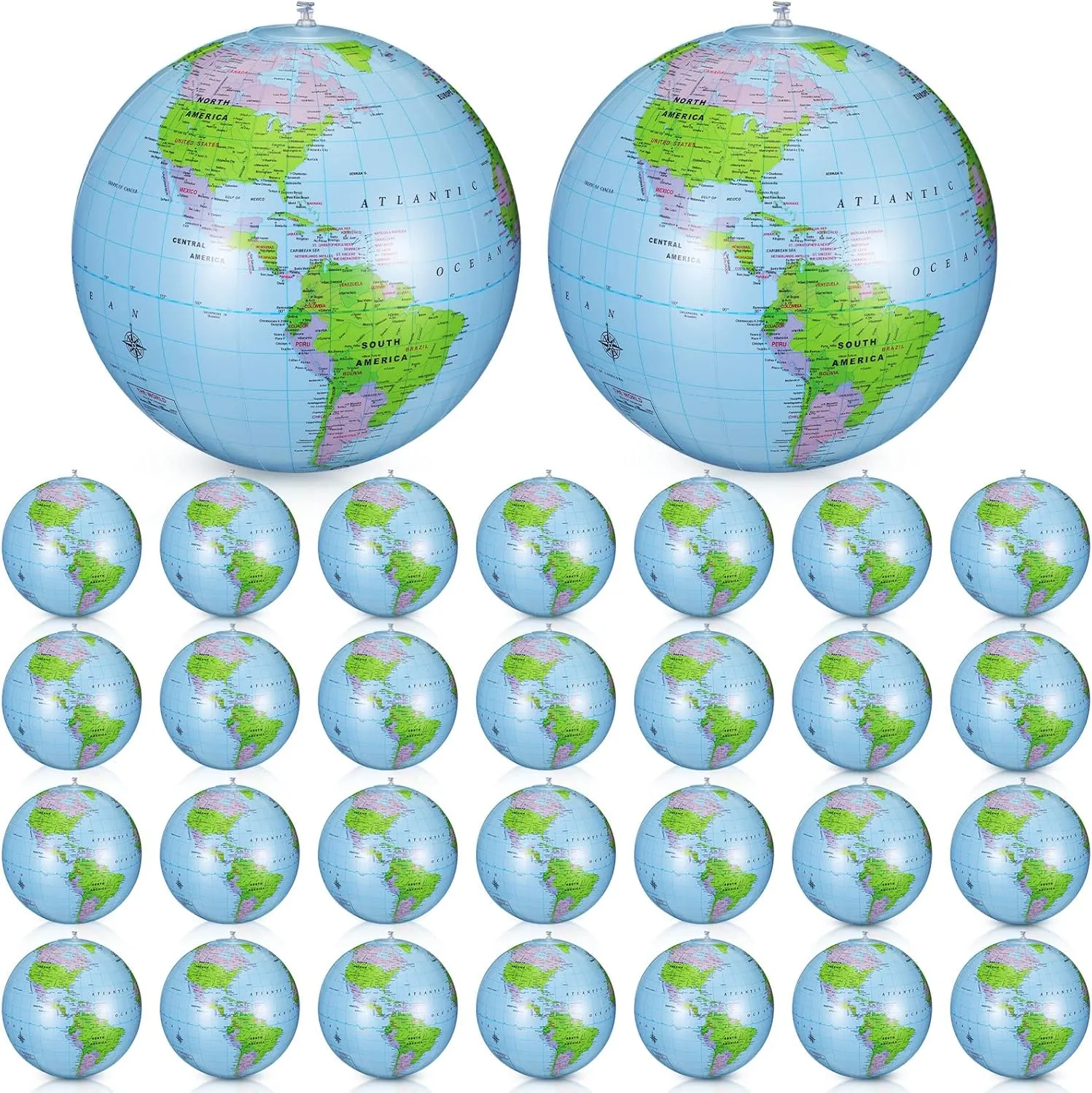 Honoson 30 Packs 16 Inch Inflatable Globe Blow Up World Globe Beach Balls Inflatable PVC Earth Beach Ball for Summer Pool Playing School Teaching Party