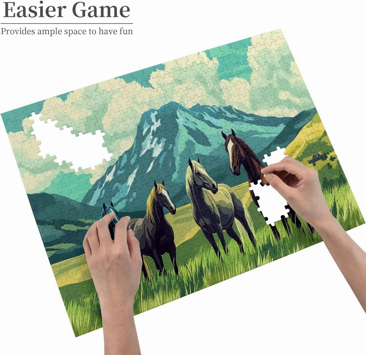 Horses On Alpine Grassland,500 Pcs Wooden Jigsaw Puzzles for Adults,Interesting Entertainment Games, Exercise Your Hands-On Skills，Promote A Warmer Relationship，Enjoy The Process