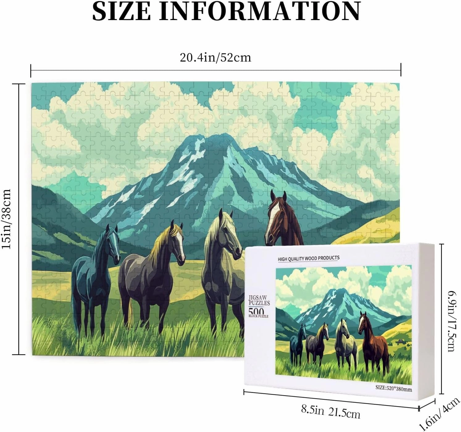 Horses On Alpine Grassland,500 Pcs Wooden Jigsaw Puzzles for Adults,Interesting Entertainment Games, Exercise Your Hands-On Skills，Promote A Warmer Relationship，Enjoy The Process