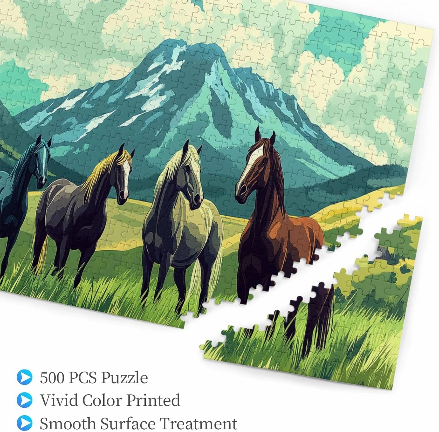 Horses On Alpine Grassland,500 Pcs Wooden Jigsaw Puzzles for Adults,Interesting Entertainment Games, Exercise Your Hands-On Skills，Promote A Warmer Relationship，Enjoy The Process