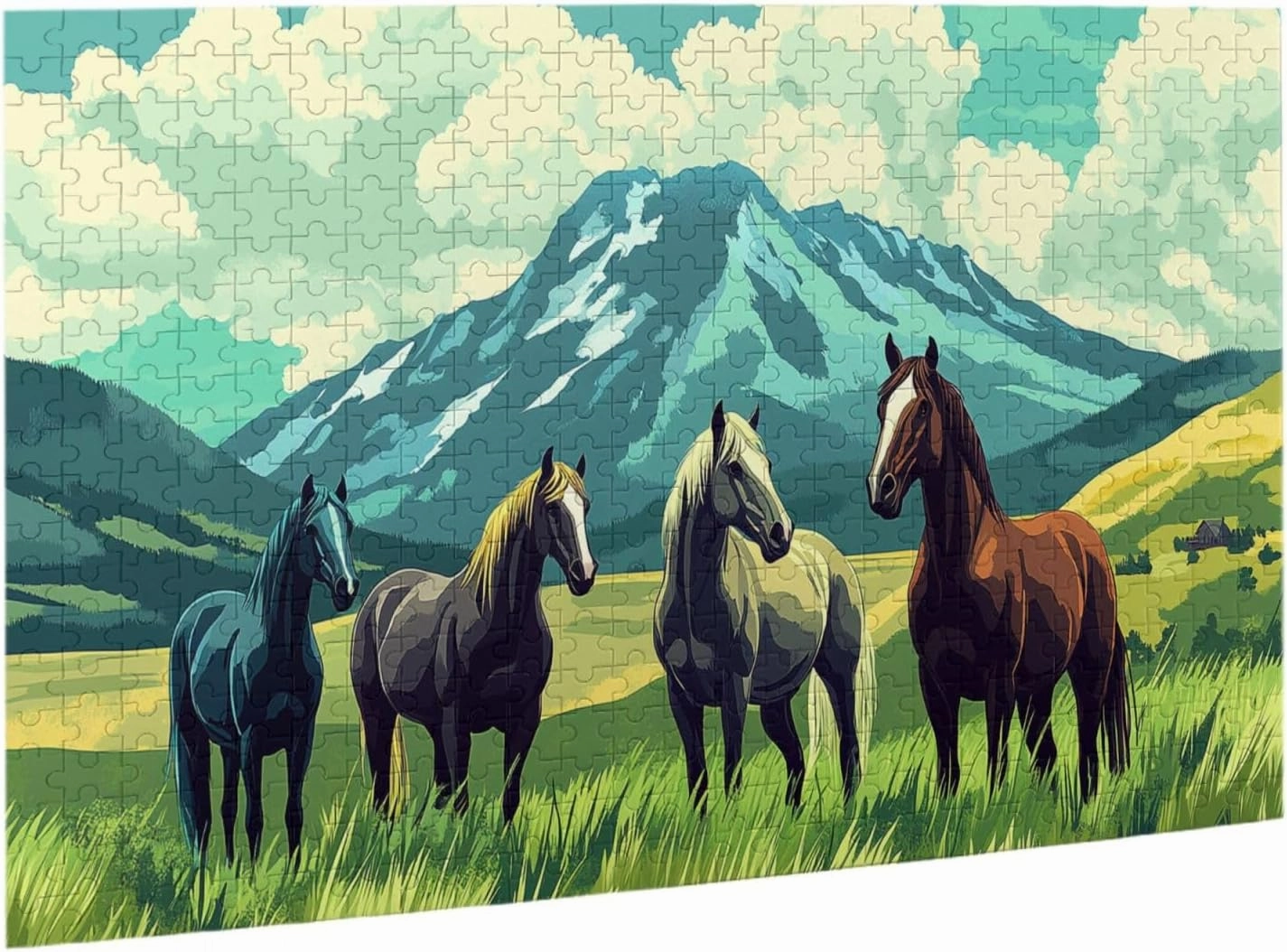Horses On Alpine Grassland,500 Pcs Wooden Jigsaw Puzzles for Adults,Interesting Entertainment Games, Exercise Your Hands-On Skills，Promote A Warmer Relationship，Enjoy The Process