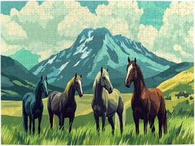 Horses On Alpine Grassland,500 Pcs Wooden Jigsaw Puzzles for Adults,Interesting Entertainment Games, Exercise Your Hands-On Skills，Promote A Warmer Relationship，Enjoy The Process