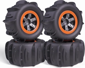 Hosim Rc Wheels and Tires 12mm Hex for 1/10 Scale RC Car, RC Buggy Tires and Wheels with Foam Inserts for Traxxas Slash 2WD 4x4 RC Monster Truck, Pre-Glued, 4PCS