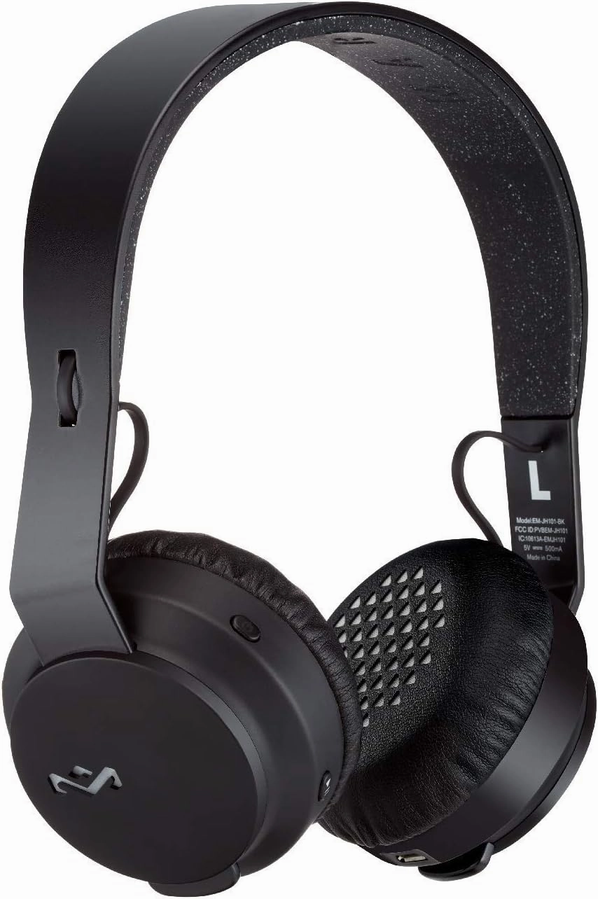 House of Marley EM-JH101-BK Rebel Wireless Bluetooth On Ear Headphones with a Microphone, Black,Large