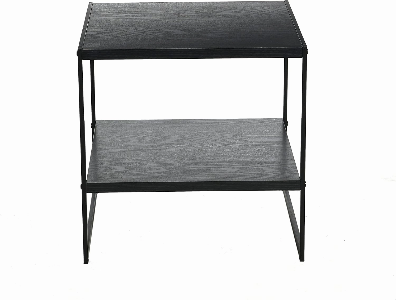 Household Essentials Jamestown Square Side End Table with Storage Shelf Black Oak Wood Grain and Black Metal