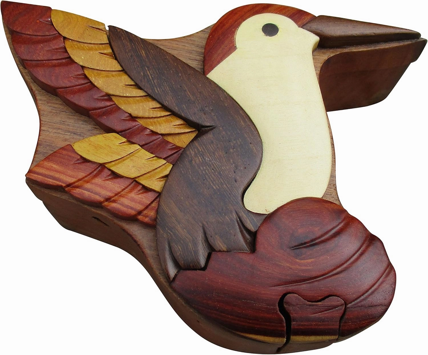 Hummingbird Handmade Carved Wood Intarsia Puzzle Box