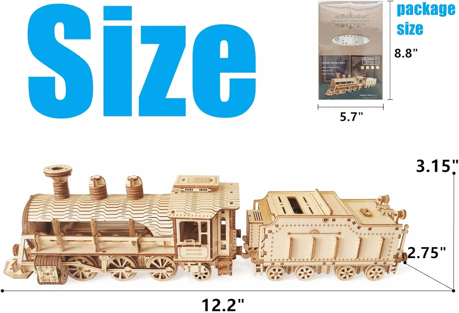 i-CHONY 3D Wooden Puzzle - DIY Mechanical Steam Train Model Kits - Wood Crafts Vehicle Building Model - Wooden STEM Brain Teaser Puzzle - Steam Train Birthday Gifts for Adults Teens Boys Girls