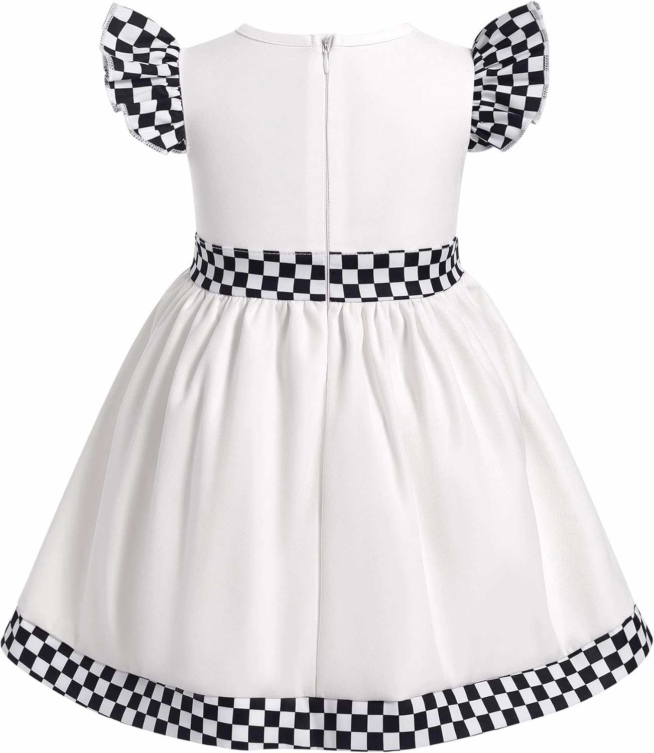 IBAKOM Baby Girl 1st 2nd Birthday Outfits Flutter Sleeve Race Car Driver Dress Checkered Flag Toddler Fancy Racing Costume