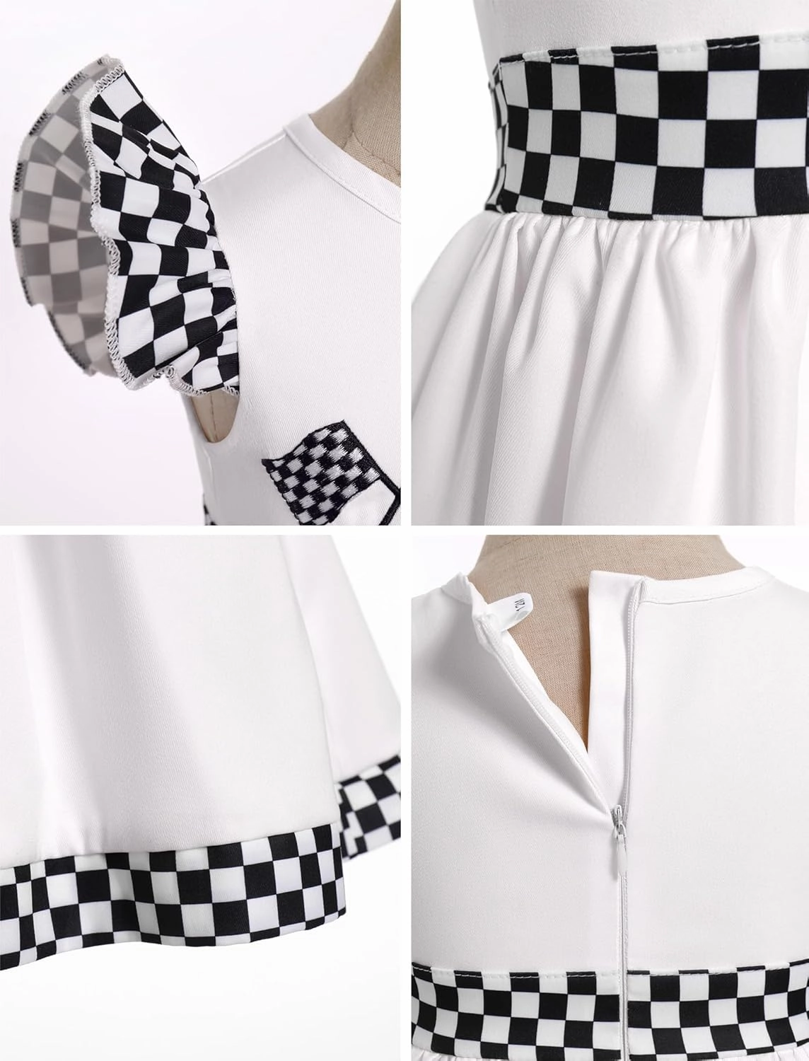 IBAKOM Baby Girl 1st 2nd Birthday Outfits Flutter Sleeve Race Car Driver Dress Checkered Flag Toddler Fancy Racing Costume
