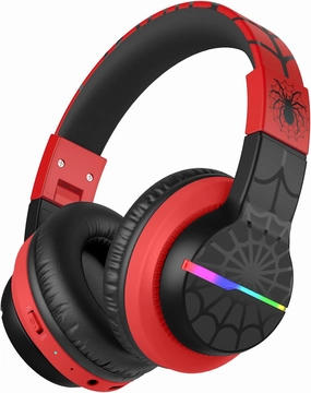 iClever BTH12 Kids Bluetooth Headphones,Colorful LED Lights,74/85dBA Safe Volume,85H Playtime,Fast Charging,Bluetooth 5.2,Over Ear Kids Headphones Wireles for iPad/Tablet/Airplane,Black/Red