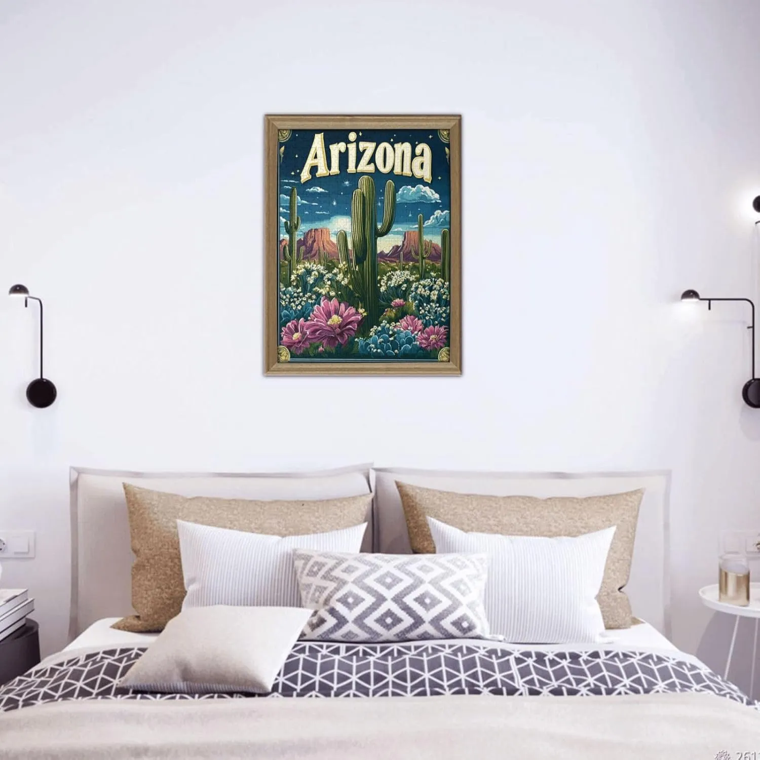 Iconic Arizona Desert Landscape with Towering Saguaro Cacti,500 Piece Wooden Puzzle for Adults,Southwestern Wilderness Artwork,Brain Training Challenge,Stress Relief Activity