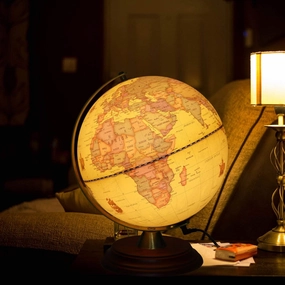 Illuminated World Globe for Adults & Kids with Wooden Stand,Built in LED Lamp for Illuminated Night View Antique Globe for Home Décor and Office Desktop 8inch