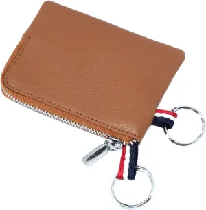 imeetu Leather Coin Purse Wallet, Mini Dual Keyrings Change Pouch Card Holder for Men Women (Brown, standard)