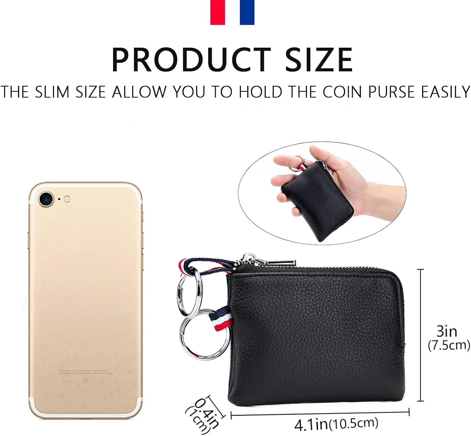 imeetu Leather Coin Purse Wallet, Mini Dual Keyrings Change Pouch Card Holder for Men Women (Brown, standard)