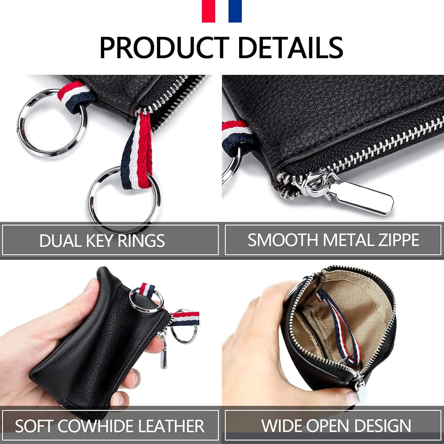 imeetu Leather Coin Purse Wallet, Mini Dual Keyrings Change Pouch Card Holder for Men Women (Brown, standard)