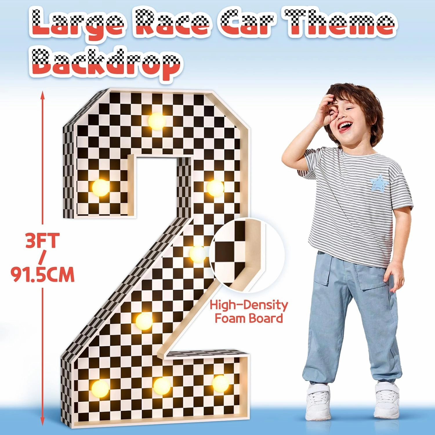 imprsv Marquee Numbers Racing 2nd-Birthday Decorations: 3ft Large Light Up Number 2 Two Fast Birthday Decoration Race Car Second Birthday Party Decor Balloon Frame