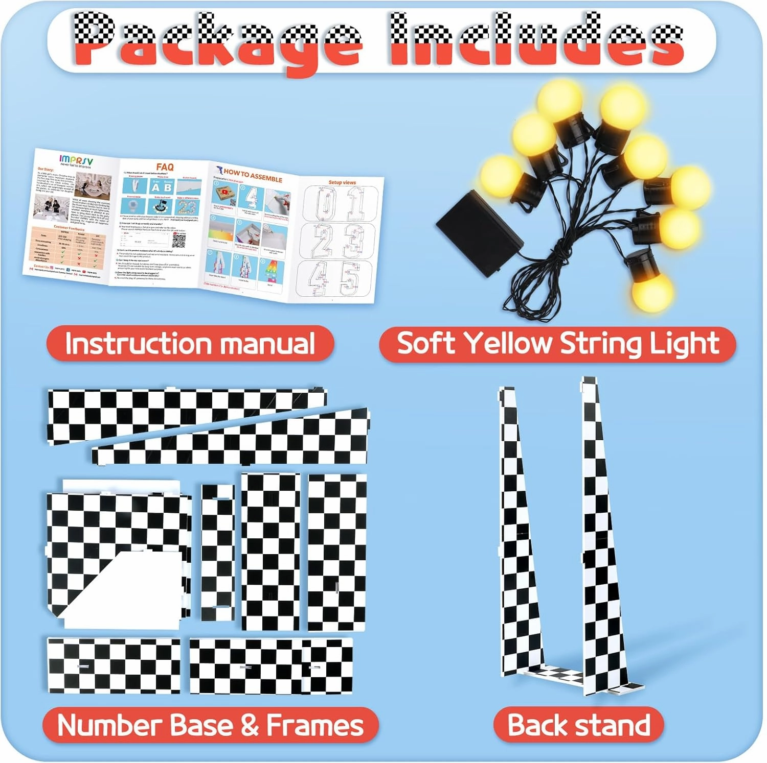 imprsv Marquee Numbers Racing 2nd-Birthday Decorations: 3ft Large Light Up Number 2 Two Fast Birthday Decoration Race Car Second Birthday Party Decor Balloon Frame