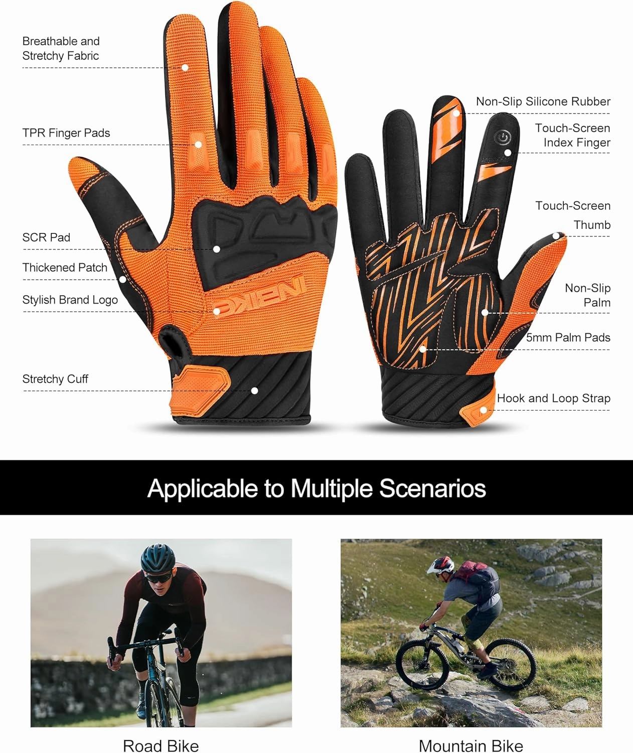 INBIKE Mountain Bike Gloves for Men Knuckle Guard Padded Men's Cycling Gloves Breathable for MTB Motocross Racing Dirtbike
