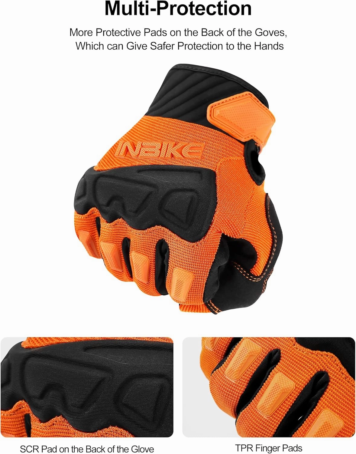 INBIKE Mountain Bike Gloves for Men Knuckle Guard Padded Men's Cycling Gloves Breathable for MTB Motocross Racing Dirtbike