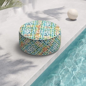Indoor/Outdoor Inflatable Ottoman D21 x H9 inch, Round Footstool Inflatable Foot Rest Ottomans with Handle, Portable Ottoman Pouf for Patio, Garden, Camping, Home,Acapa Opal Geometric
